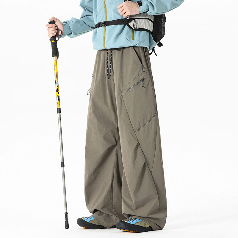 美式褶皱工装休闲裤男款春秋季潮牌户外运动裤宽松直筒阔腿长裤子