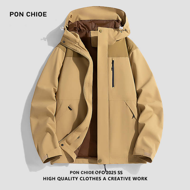 ponchioe美式冲锋外套男款春季美式机能风连帽上衣工装夹克