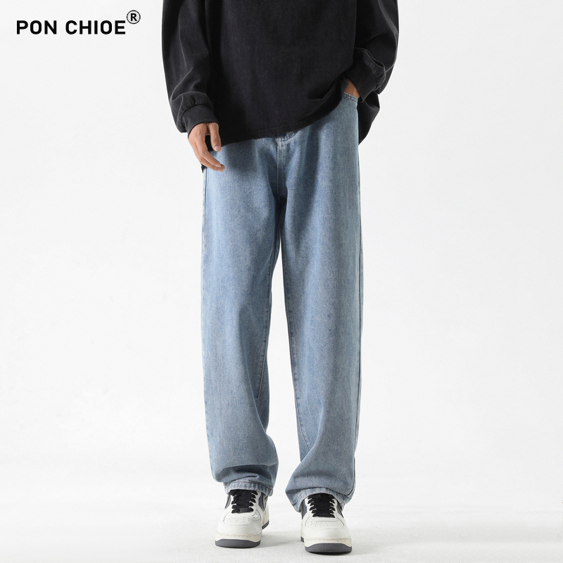 ponchioe美式复古牛仔裤男士