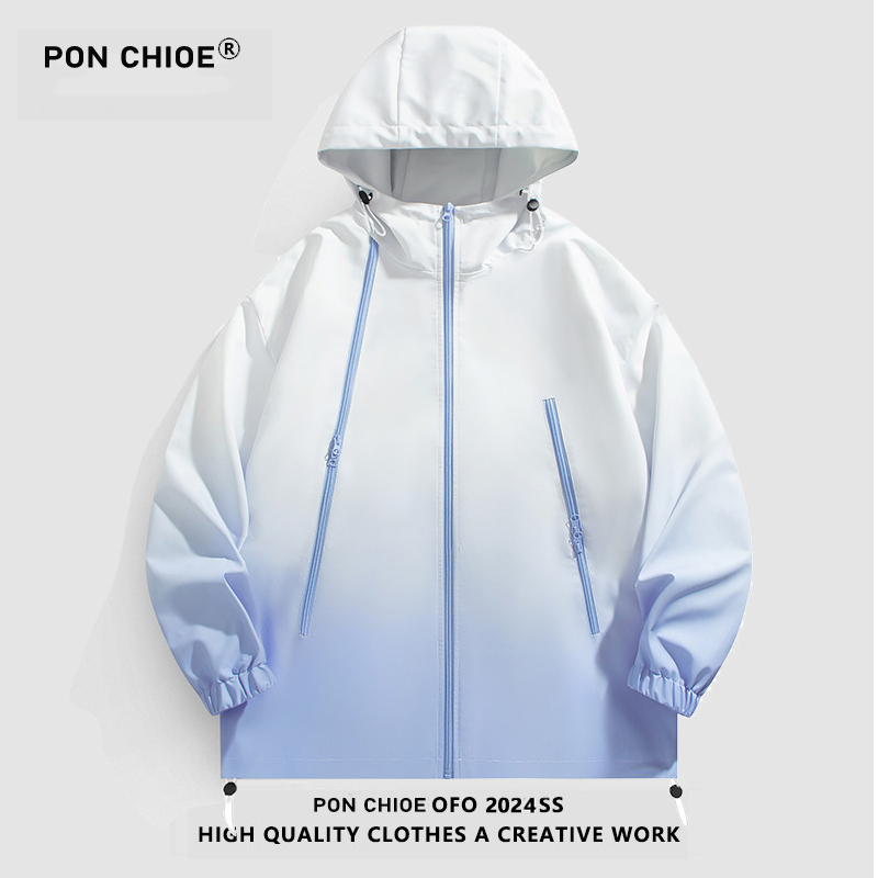 ponchioe山系冲锋衣男女渐变色2024新款宽松户外草原大码夹克外套