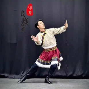 藏族舞蹈男款演出服成人藏服草原蒙古表演服装水袖艺考舞蹈演出服