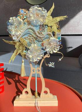中式婚礼新娘结婚团扇新婚礼物高级秀禾喜扇手工diy材料包成品扇