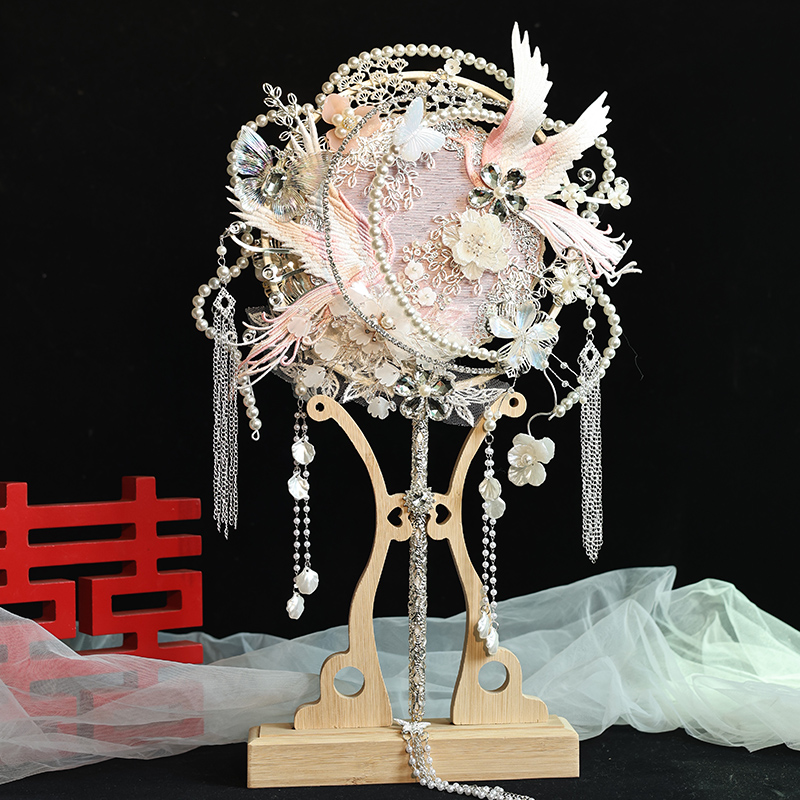 中式婚礼新娘结婚团扇手工diy成品扇高级感新婚礼物秀禾重工喜扇