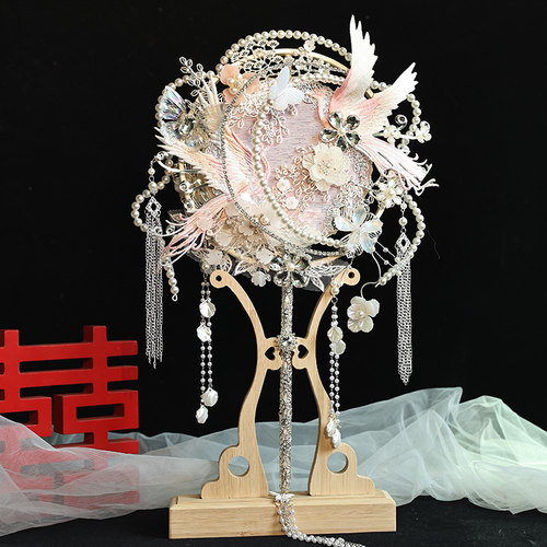 中式婚礼新娘结婚团扇手工diy成品扇高级感新婚礼物秀禾重工喜扇