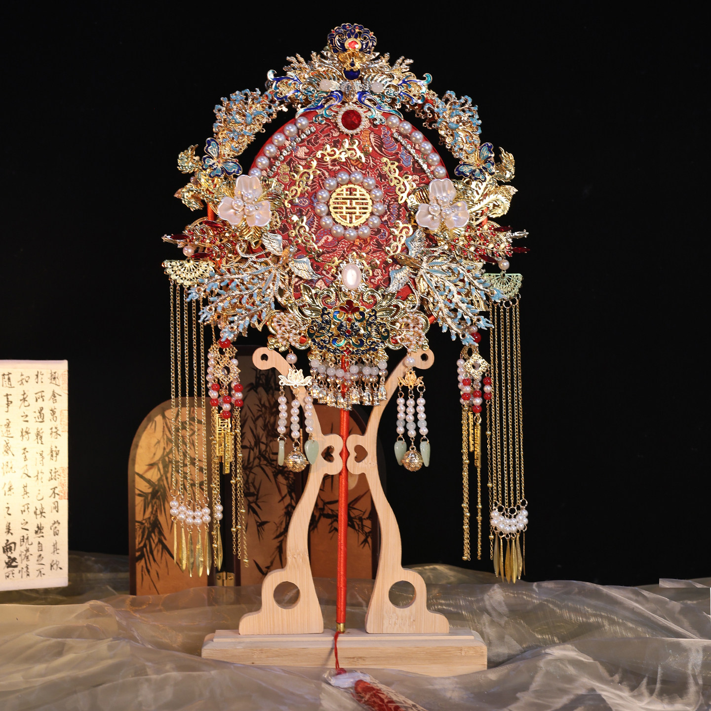 物语双面双色新娘结婚团扇重工明制手工diy材料包成品扇喜扇高级图片