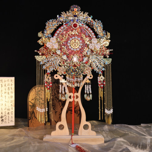 物语双面双色新娘结婚团扇重工明制手工diy材料包成品扇喜扇高级