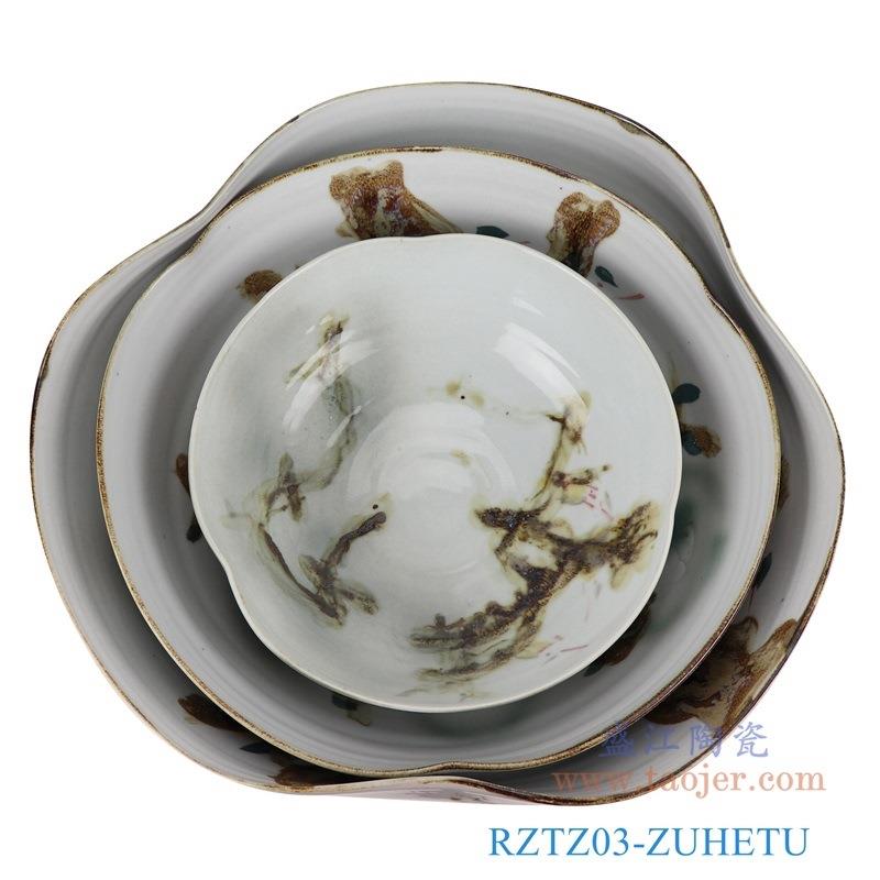 异形荷花水浅鱼缸景德镇陶瓷窑变睡莲大碗创意客厅观赏艺术品摆件