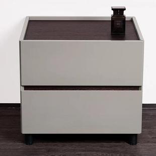 QH689卧室家具板式 轻奢床边柜灰色抽屉柜现代简约 极简床头柜意式