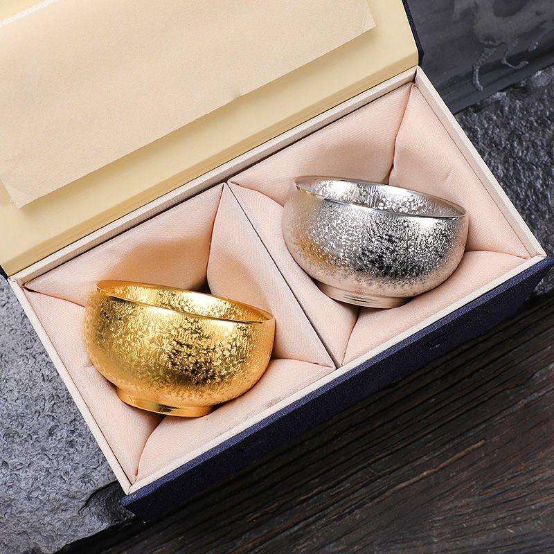 F*金色建盏鎏金鎏银茶杯陶瓷家用主人杯茶盏金建盏个人杯品茗杯茶