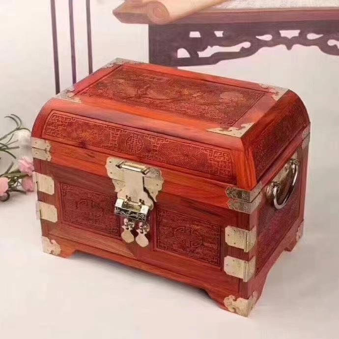木质大红酸枝实木首饰收纳盒精致珠宝饰品盒带锁复古手饰盒多宝箱
