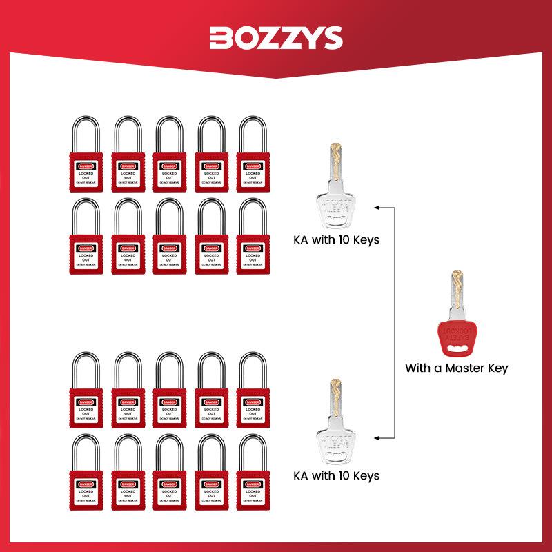 BOZZYS工业安全锁具设备电力停工检修20只装钢制38mm锁梁工程挂锁