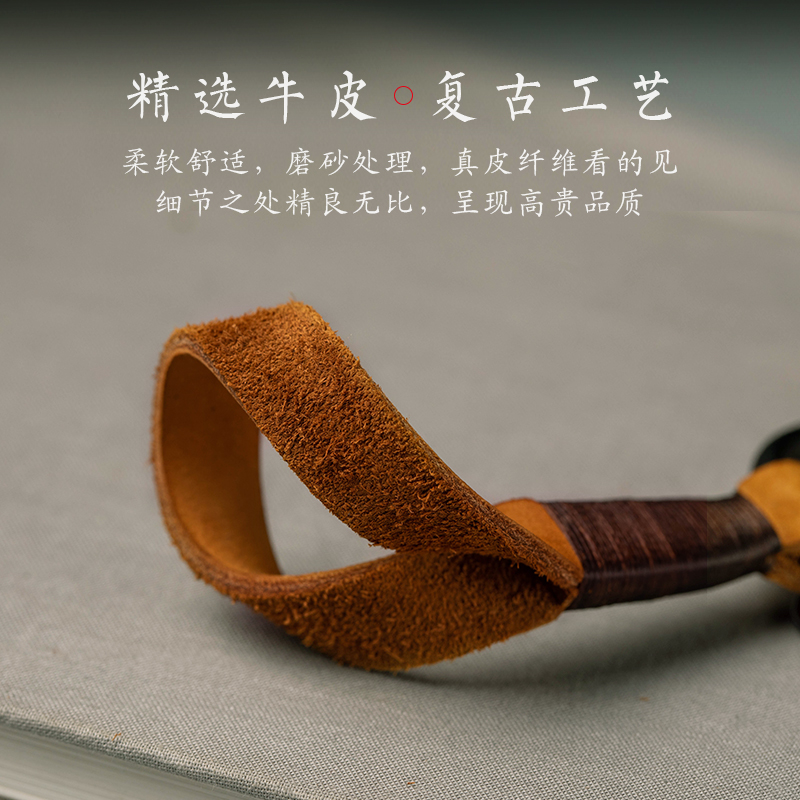 檀木小猫汽车钥匙扣挂件创意牛z皮手绳精致可爱男女钥匙链圈环礼