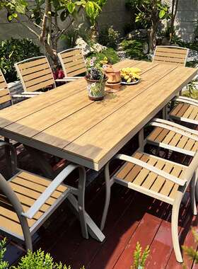 户外塑木台桌椅庭院天防水防85466晒露阳休闲塑木桌椅花外园露台