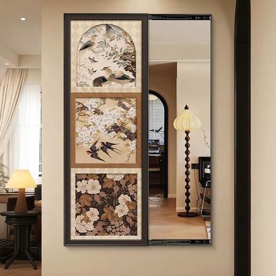 多镜巴穿衣胺镜隐藏式锦绣花鸟全身镜隐形暗藏式可推拉子中古风玄