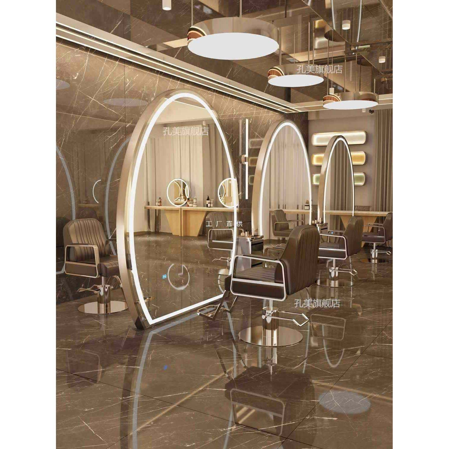 圆理发剪发烫染镜子led大灯单双面落88FC地美发镜镜店台发廊