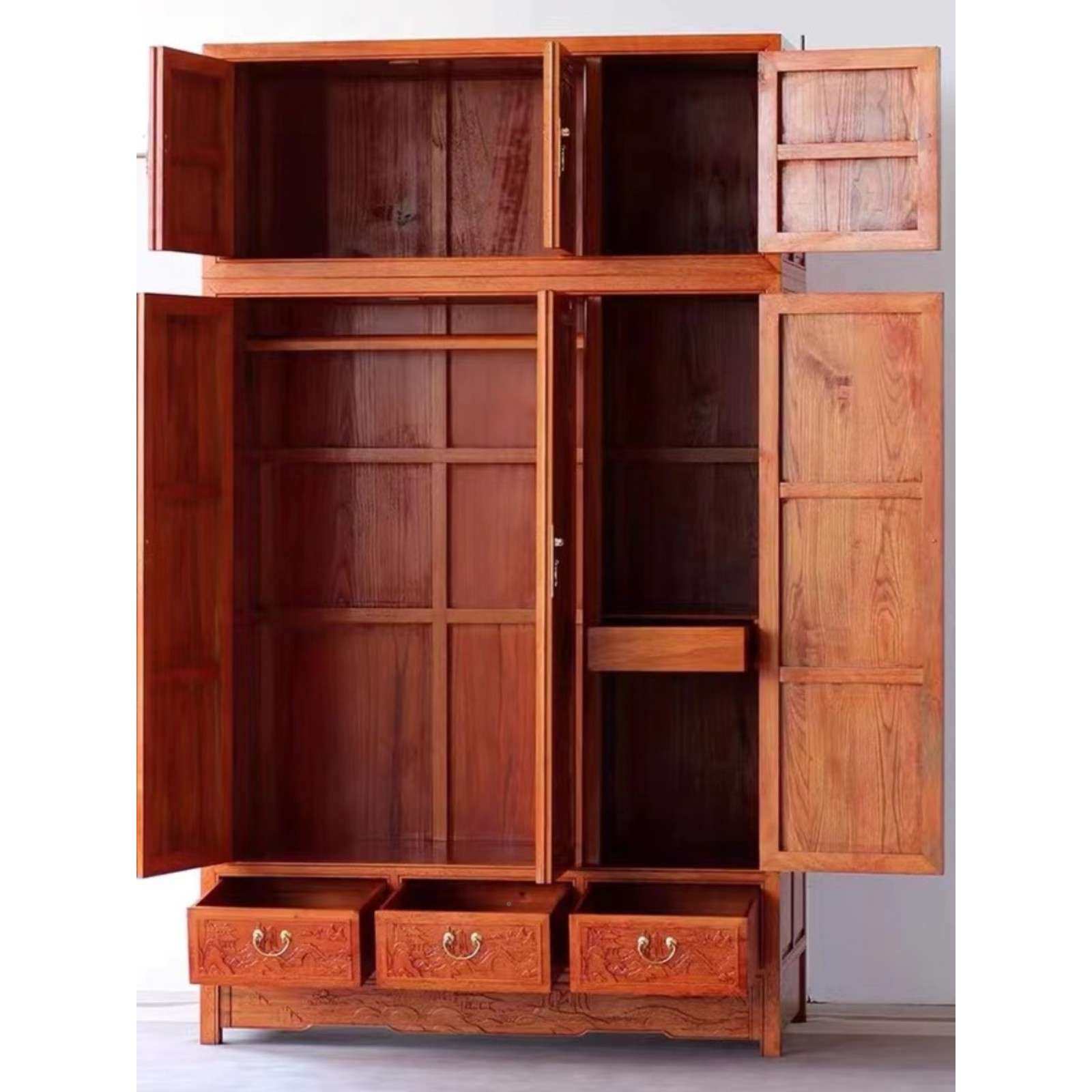 三开藏衣柜门顶箱柜实木榆木中式储物柜箱雕005体花大衣柜衣橱储,电子/电工,接线端子,淘宝优惠券,粉丝福利购,淘宝优惠卷