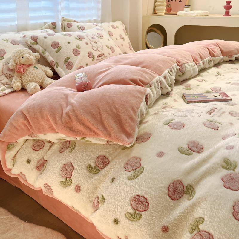 新款加厚雪花绒花单件被套四件套加用厚保暖印AAK302冬季家用床上