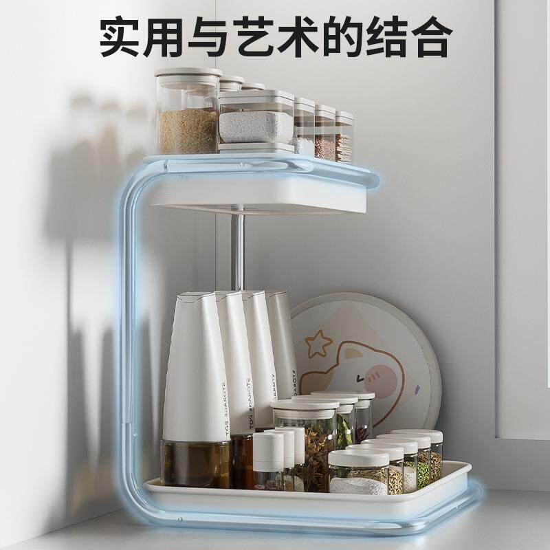 奶油风厨调房料角置物架面转旋转双层台调味料调味品收纳调TLJ-82