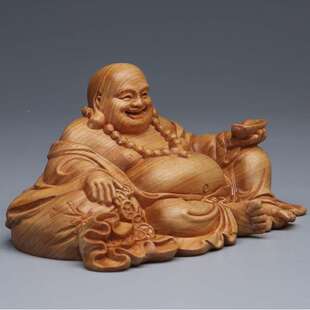 崖件柏元招宝弥勒木雕摆大佛文玩肚财工艺品摆997件开业送礼可
