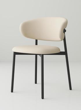 法UIT式奶油风白色餐椅家用现代约设计师椅子靠背餐意桌椅餐简厅