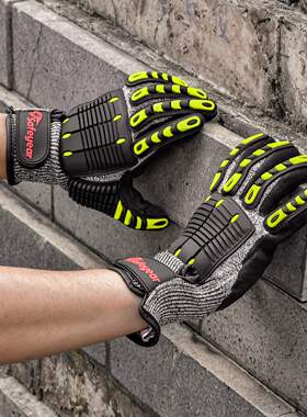 SAFEYEAR 5级防切割工作手套防滑防冲击防振动手套重型机械手套