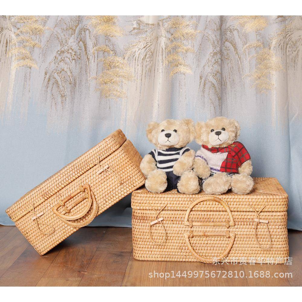 越南秋藤手工编织藤编家居收旅纳箱提手带盖行衣箱NHP物行李置物