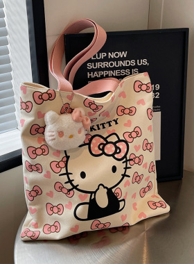 HelloKity帆布包女大容量包包学生单肩手提袋可爱KT猫通勤托特包