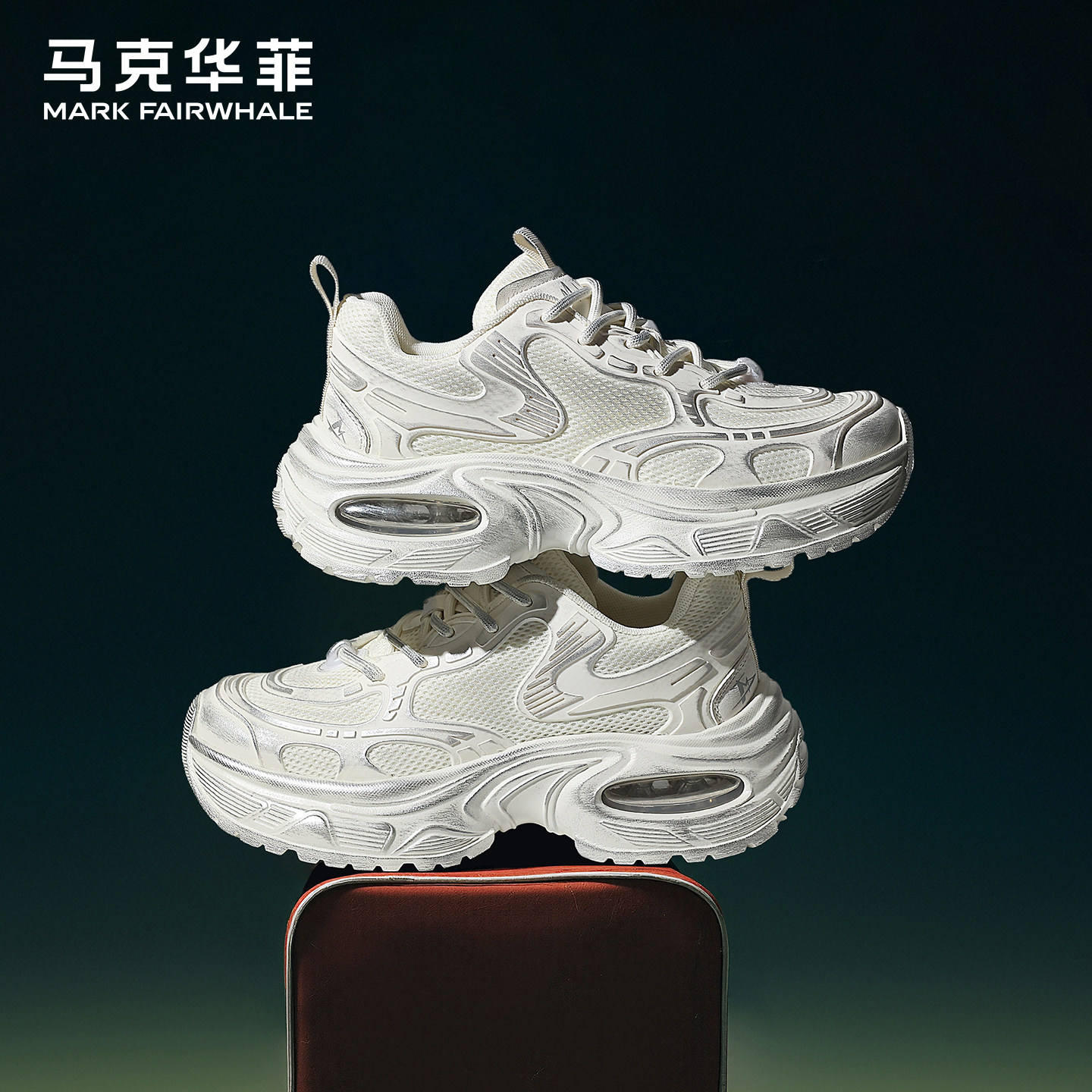 马克华菲厚底老爹鞋男2026年春新款时尚增高白色运动休闲鞋男鞋