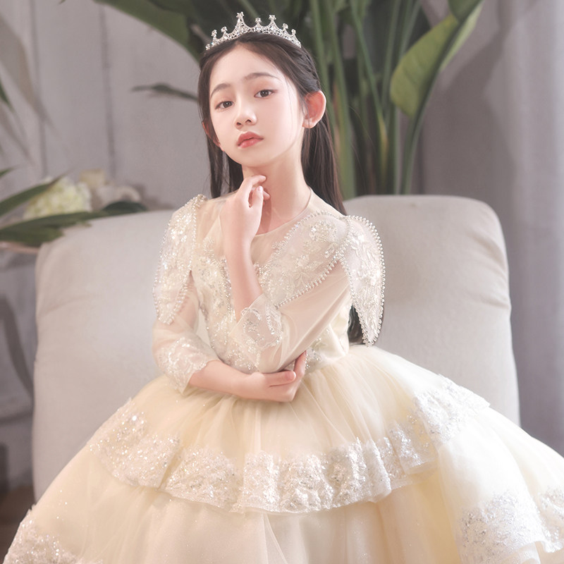 儿童高端礼服公主裙女童生日前短后长花童婚纱主持人钢琴演出服夏