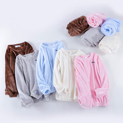 法兰绒长袖长裤家居服睡衣秋冬成人保暖套装毛绒束脚珊瑚绒起居服