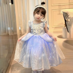2024夏季女童灰姑娘辛德瑞拉在逃公主会发光连衣裙公主裙生日礼服