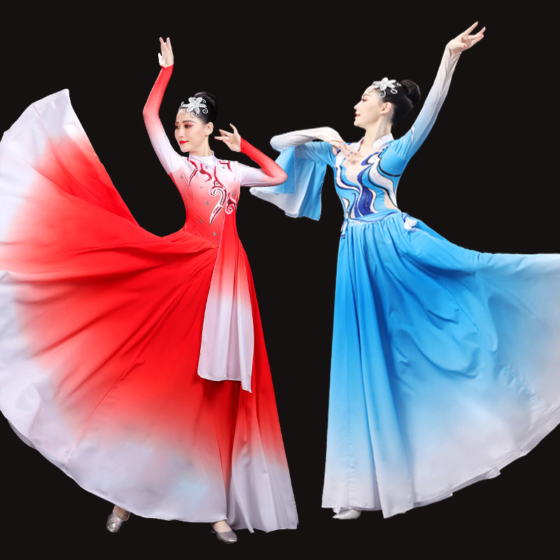 540度大摆舞蹈裙古典连衣裙长裙飘逸中国风女大气开场舞舞伴舞服