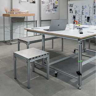 创意铝型材餐桌椅组合甜品店奶茶店咖啡桌长条桌矮凳洽谈桌接待台