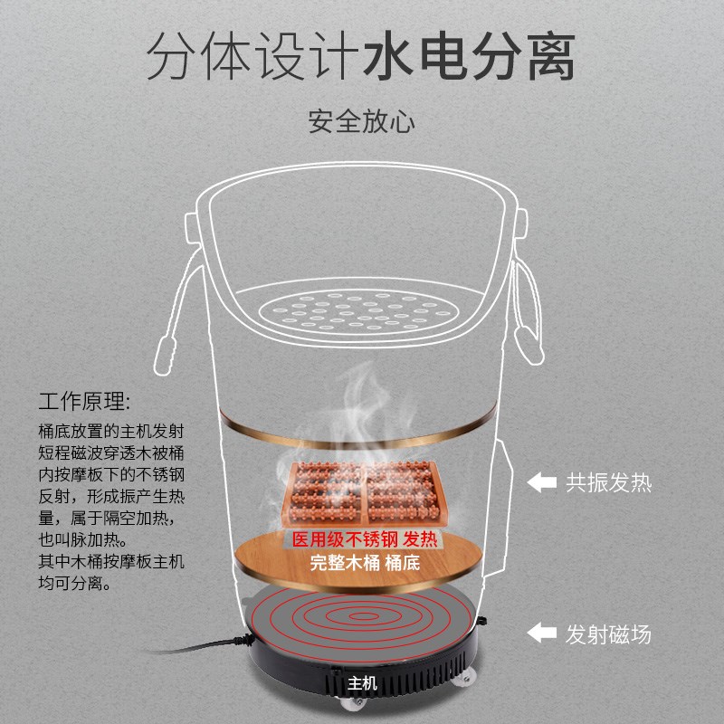 超康泡脚木桶加热恒温洗脚足浴盆多用熏蒸桶高深桶过膝盖家用实木
