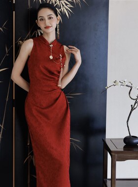 茉野新中式知禧红色暗纹显瘦旗袍新娘婚纱敬酒服订婚领证