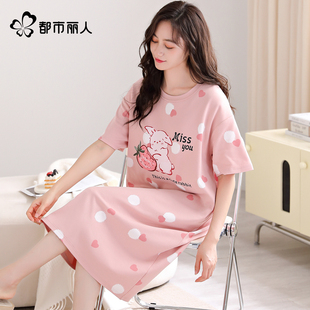 夏季 中长款 都市丽人睡裙女款 纯棉短袖 2025新款 休闲睡衣家居服薄款