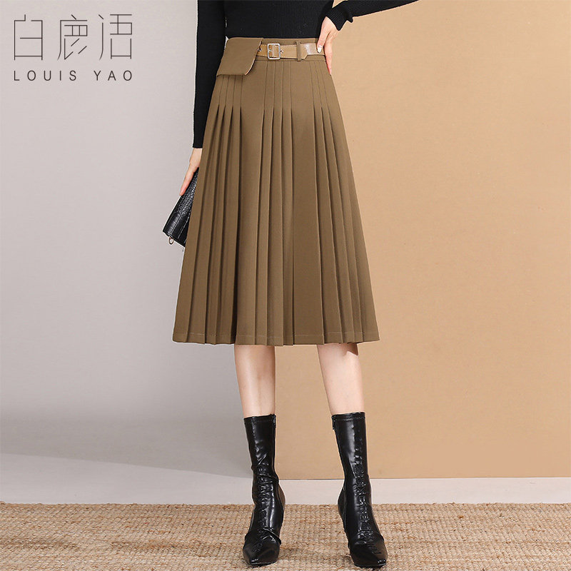 白鹿语学院风高腰百褶裙半身裙女26秋冬新款时尚百搭中长裙A字裙