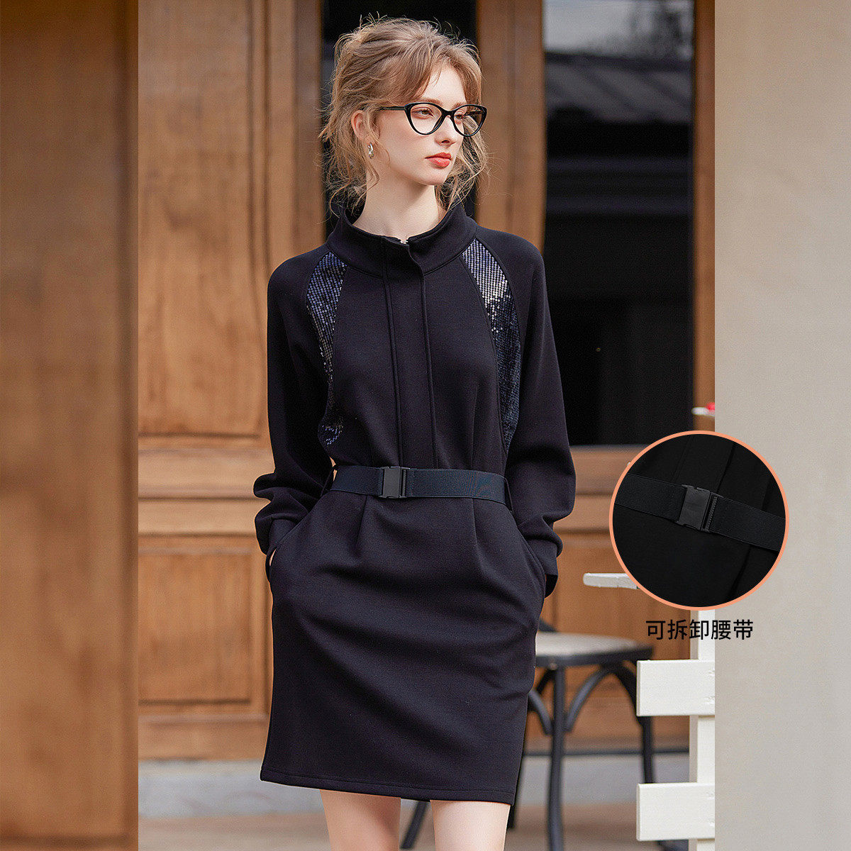 白鹿语微弹立领插肩袖卫衣裙26春时尚半开门襟短款女式长袖连衣裙,女装/女士精品,连衣裙,淘宝优惠券,粉丝福利购,淘宝优惠卷