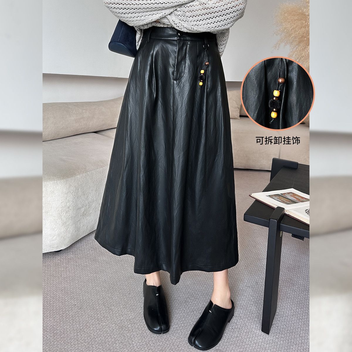 白鹿语高级感防皮料半身裙25秋冬新款高腰显瘦气质长款伞裙A字裙