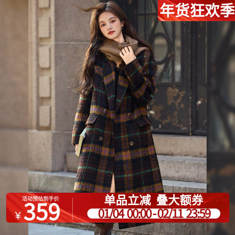 白鹿语复古英伦风格纹大衣25秋冬新款高级感气质长款洋气毛呢外套,女装/女士精品,毛呢外套,淘宝优惠券,粉丝福利购,淘宝优惠卷