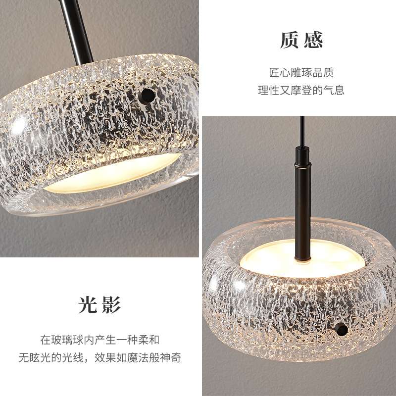 意式轻奢可升降卧室床头吊灯极简创意感冰裂纹树脂全铜吊线灯