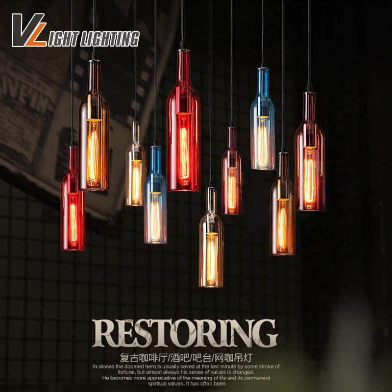 个性创意LED吊灯餐厅酒吧咖啡厅服装店吧台彩色啤酒瓶装饰吊灯