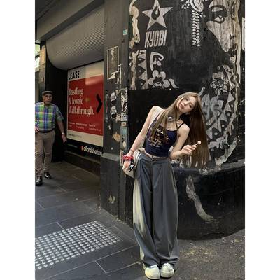 Tongiiuu 夏日松弛感 高腰直筒宽松显瘦西装裤女阔腿休闲拖地裤