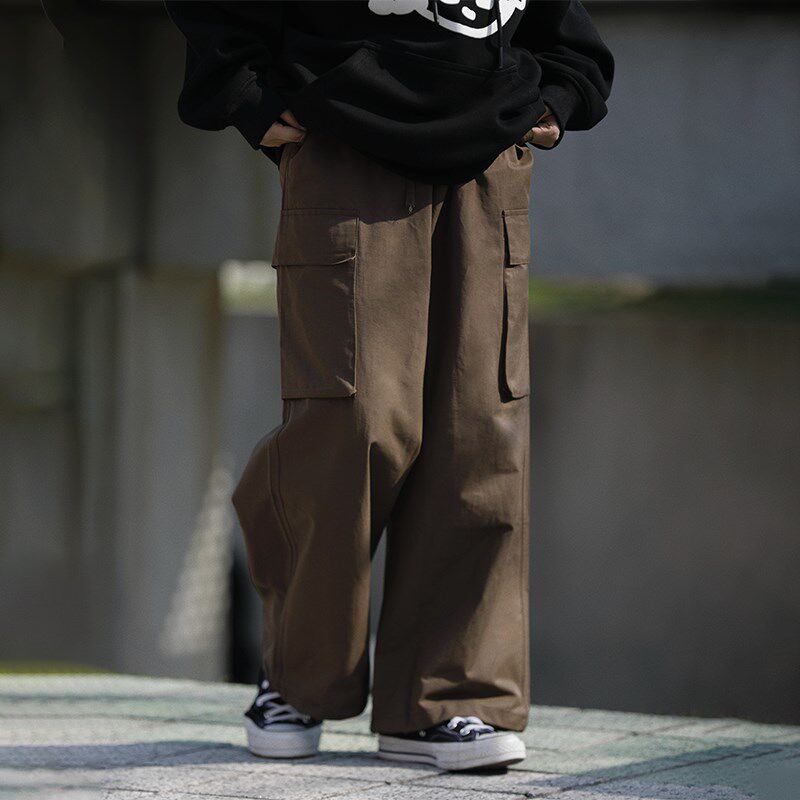 阿于呆日系多口袋束脚工装裤男宽松抽绳街头百搭阔腿直筒长裤女潮,男装,休闲裤,淘宝优惠券,粉丝福利购,淘宝优惠卷