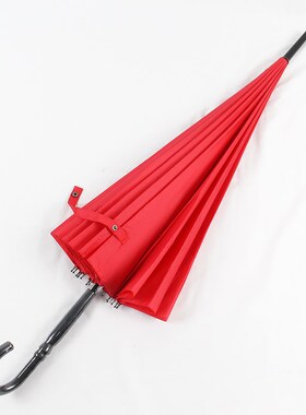 日系纯色宝塔伞红色长柄雨伞女新娘结婚16骨公主皮柄弯钩直杆洋伞