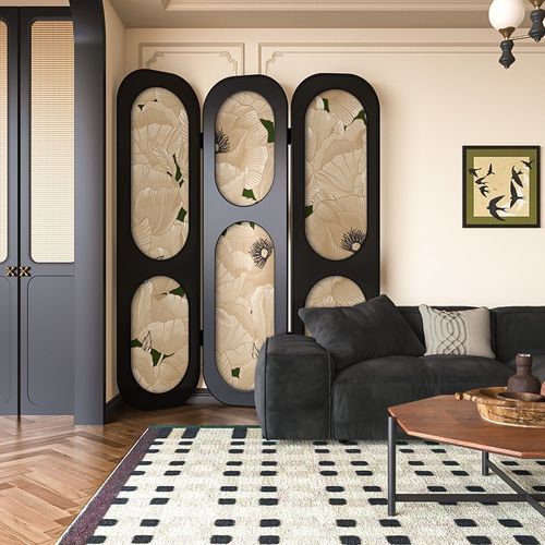 现代法式繁花实木屏风进门玄关隔断客厅沙发卧室遮挡移动定制折屏