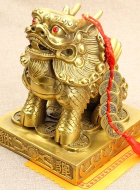 开过单角貔貅摆件纯铜金钱雌雄双角貔貅公母一对办公室招财聚财保