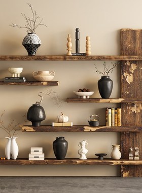 中古侘寂风花瓶客厅插花摆件陶瓷小众高级感样板间陈列柜软装饰品