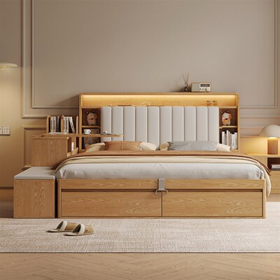2025年新款橡木全实木床1米8高箱储物床胡桃床箱体式床主卧双人床