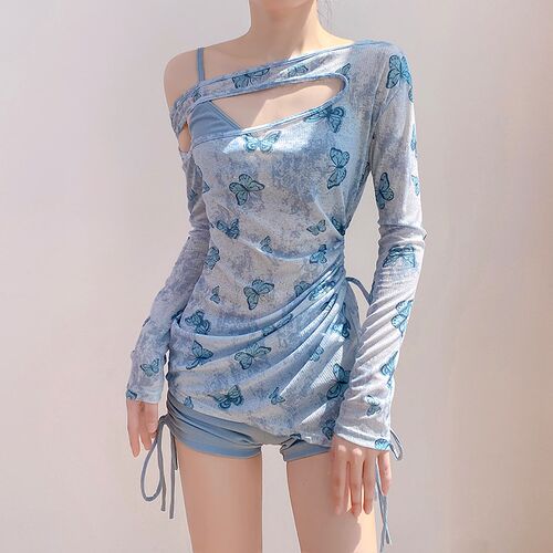 2025新款分体三件套泳衣女罩衫保守长袖泳装遮肉显瘦温泉度假纯欲